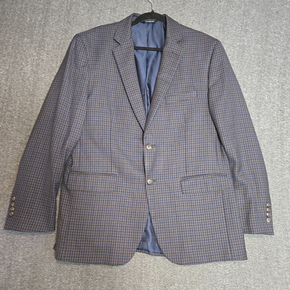 Jos A Bank Sport Coat 43R Traditional Fit Gingham Plaid Wool Blazer Brown Blue